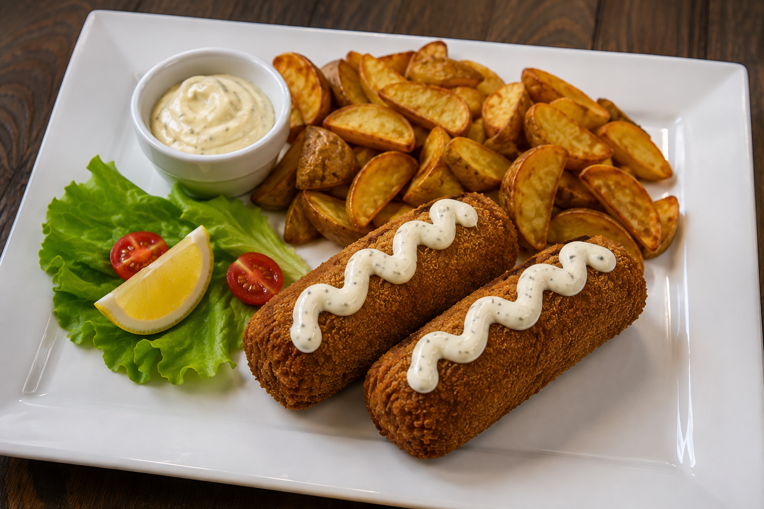 Karađorđeva — mit Kajmak gefülltes Schweinsschnitzel, goldbraun paniert, mit Bratkartoffeln serviert